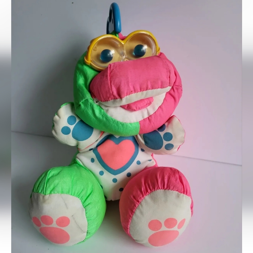 Vintage 1991 Fisher-Price Pink and Green Stuffed Dinosaur